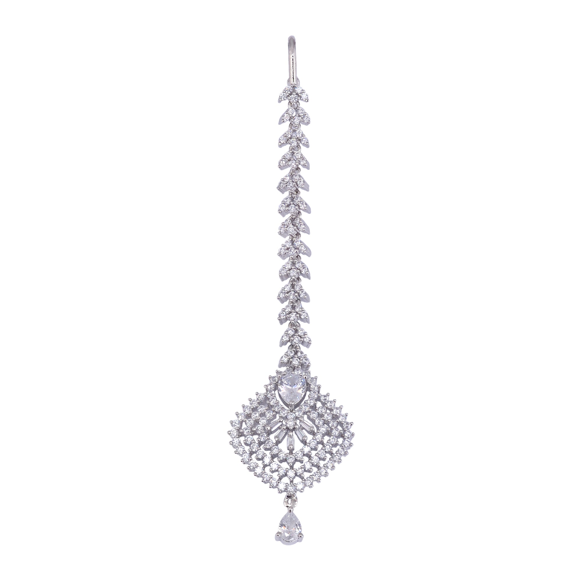 Beautiful Diamond shaped Maang Tikka AD studded Silver plated for Women & Girls - Saraf RS Jewellery