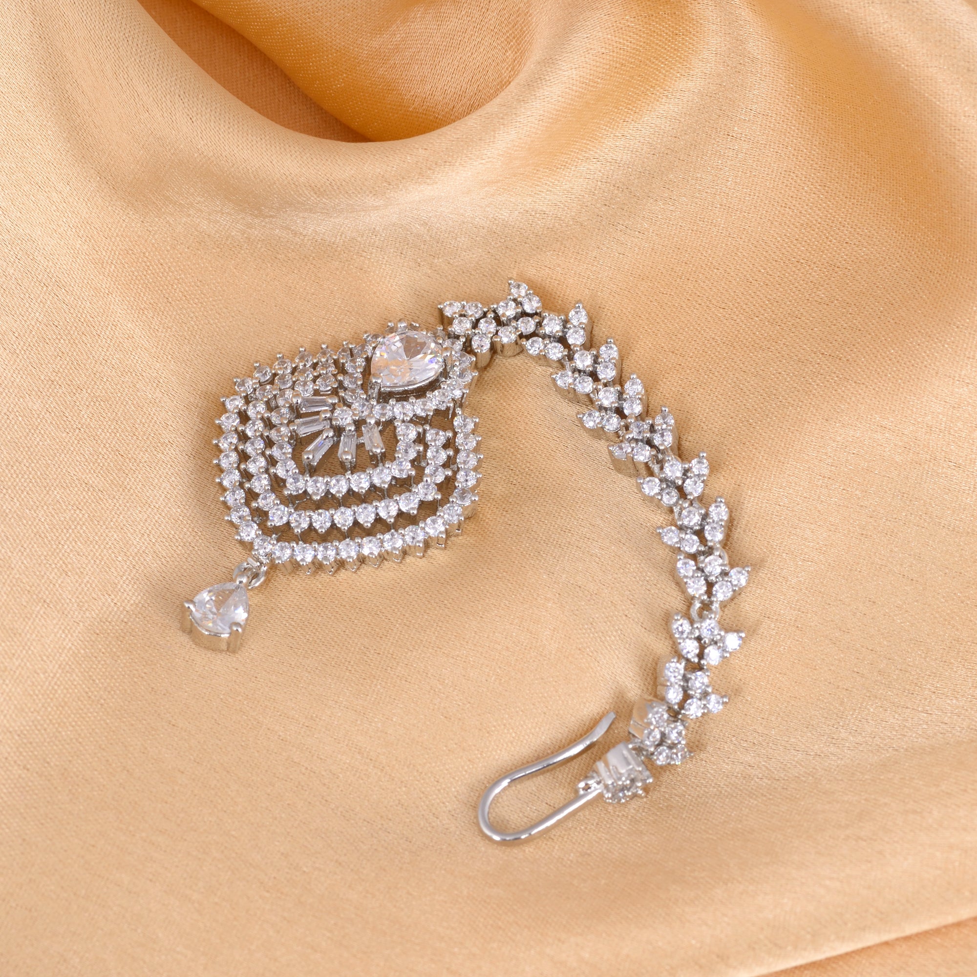Beautiful Diamond shaped Maang Tikka AD studded Silver plated for Women & Girls - Saraf RS Jewellery