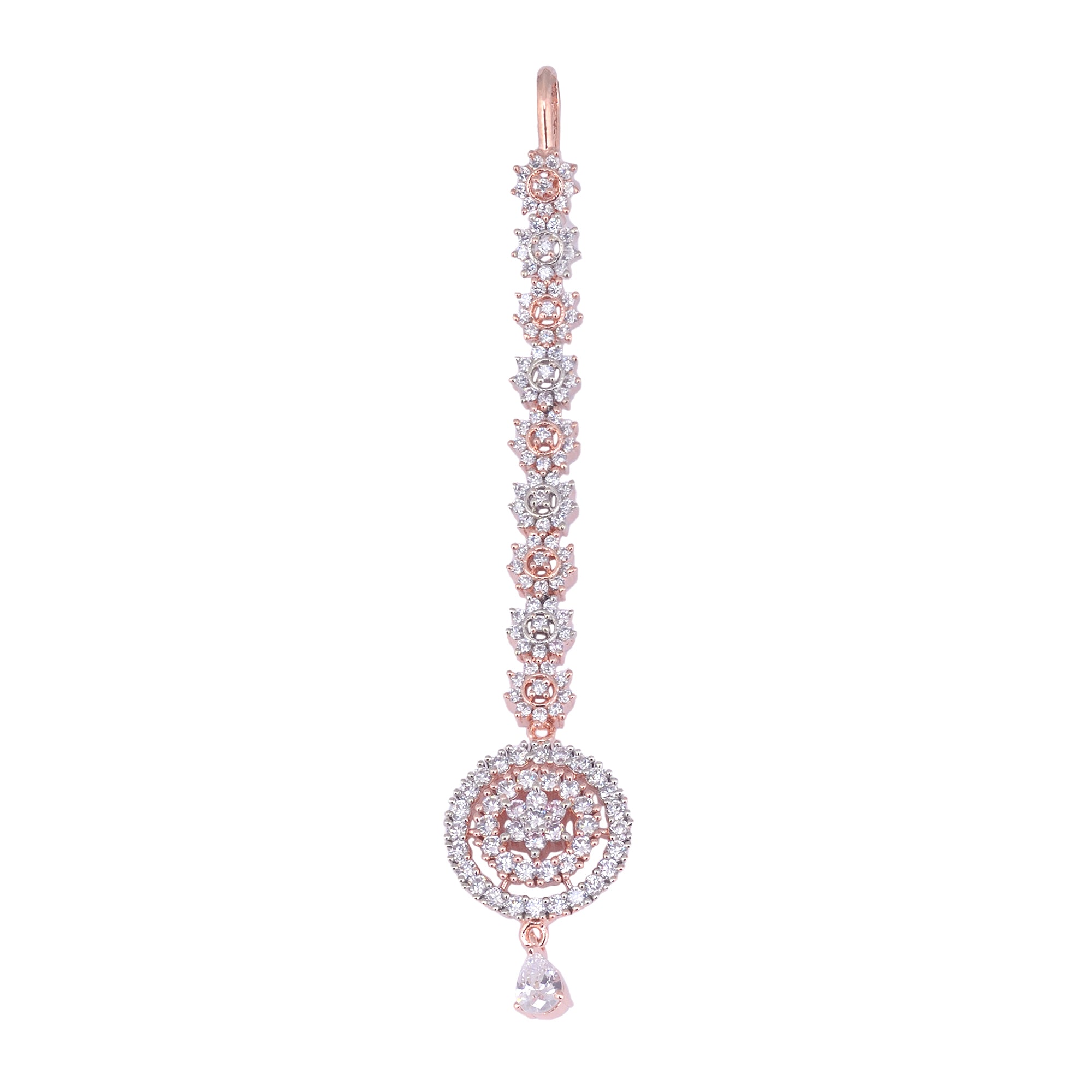 Intricate design Diamond Maang Tikka Rose Gold plated AD studded for Women & Girls - Saraf RS Jewellery