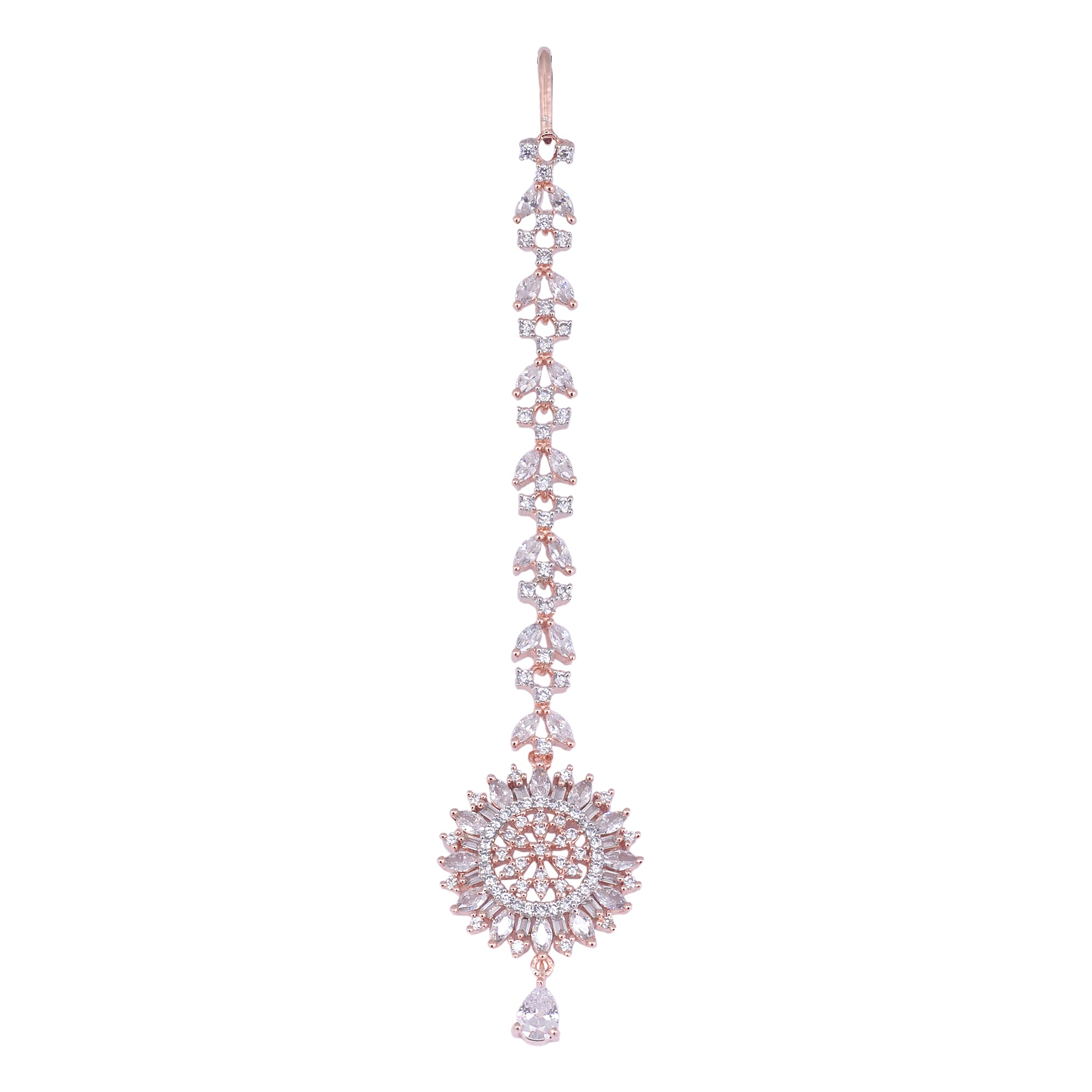 Stunning Floral Diamond Maang Tikka Rose Gold plated & Handcrafted for Women & Girls - Saraf RS Jewellery