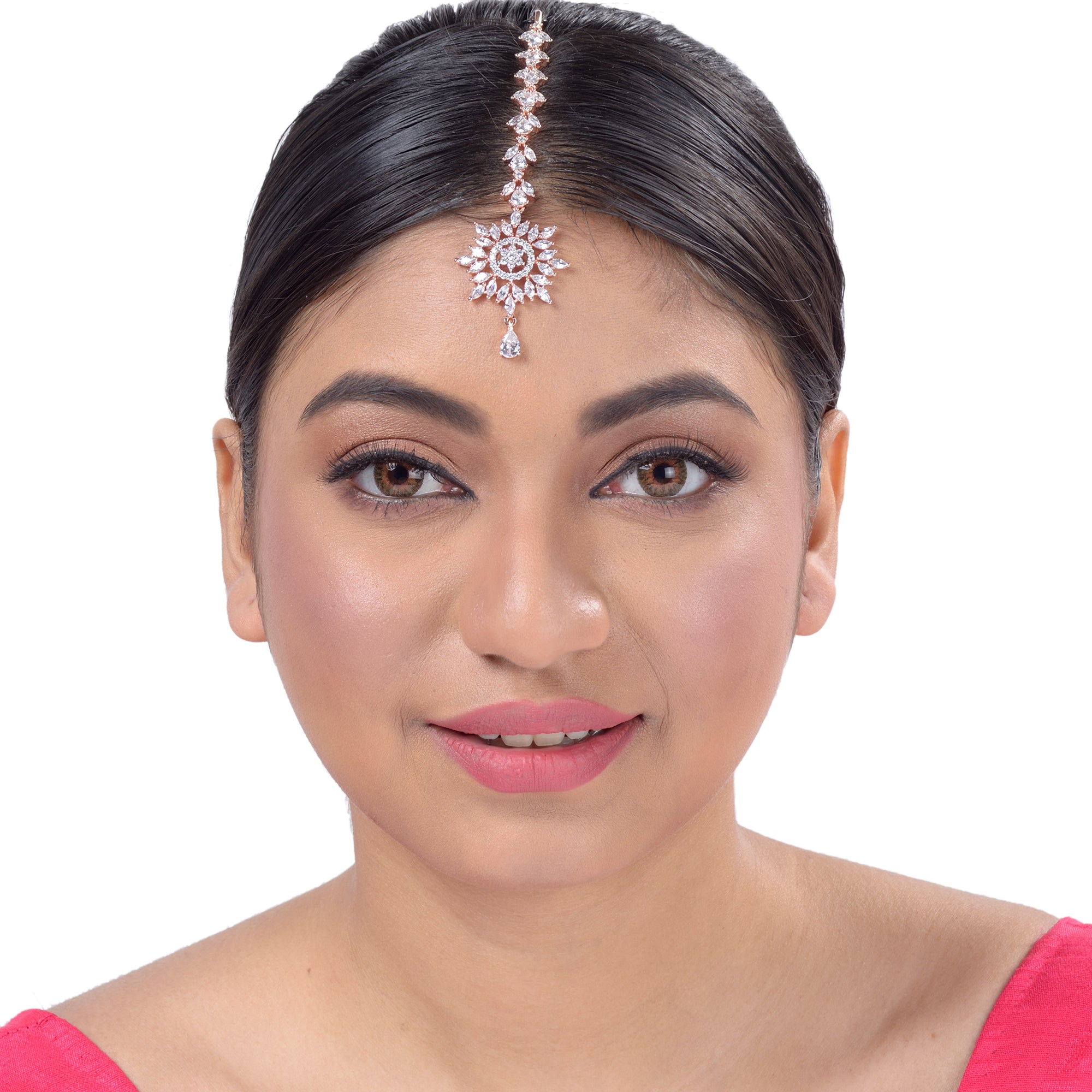 Stylish Diamond Maang Tikka Rose Gold plated & Handcrafted for Women & Girls - Saraf RS Jewellery