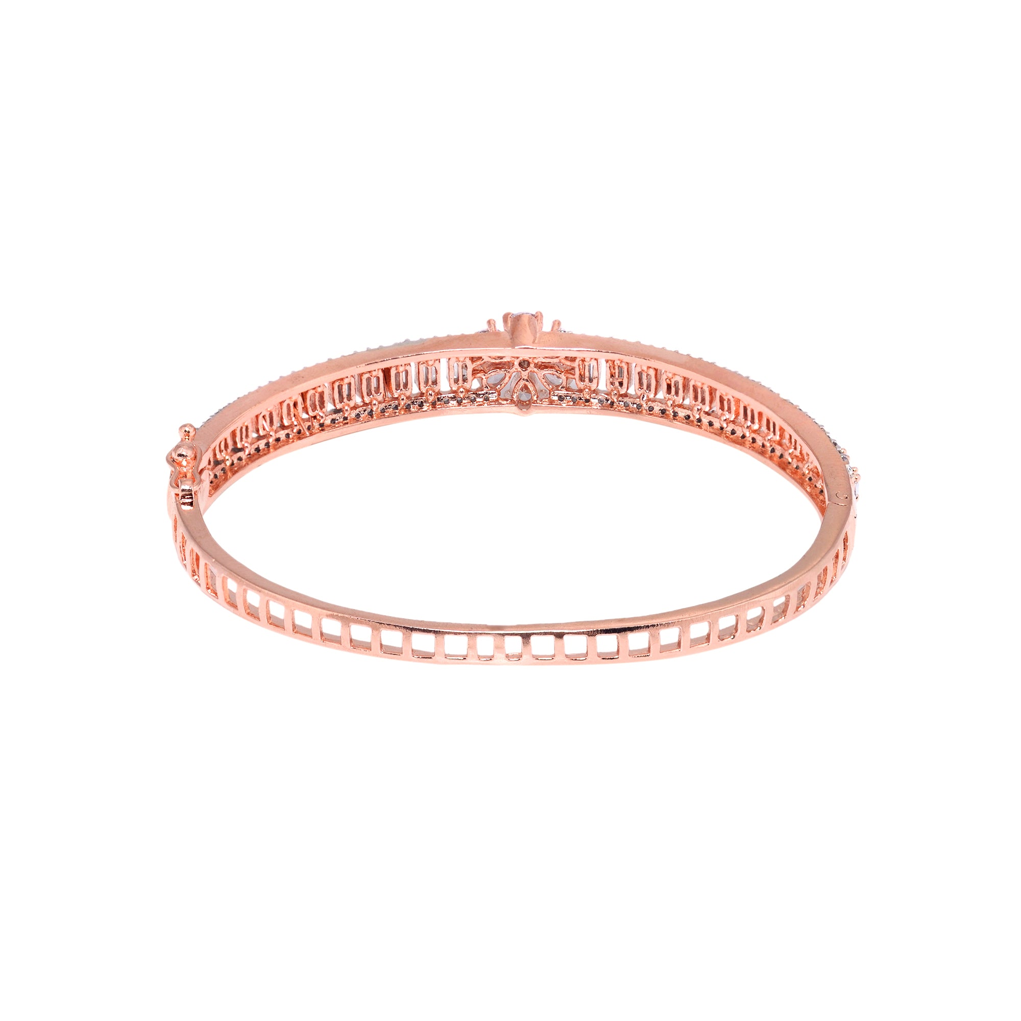 Floral Design Light Diamond Bracelet Rose Gold Plated For Women And Girls - Saraf Rs Jewellery