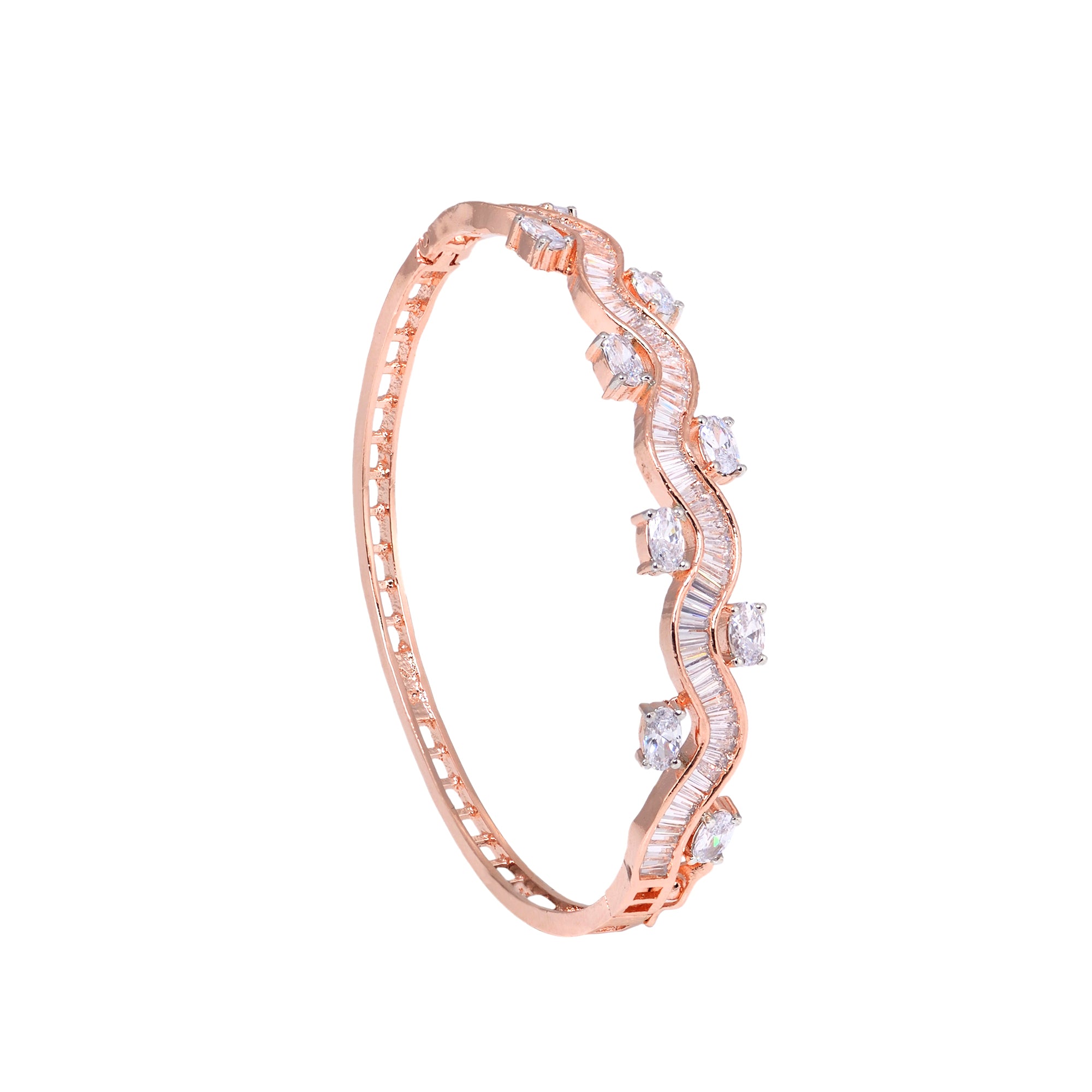 Wavy Pattern Diamond Bracelet, Rose Gold Plated For Women And Girls - Saraf Rs Jewellery
