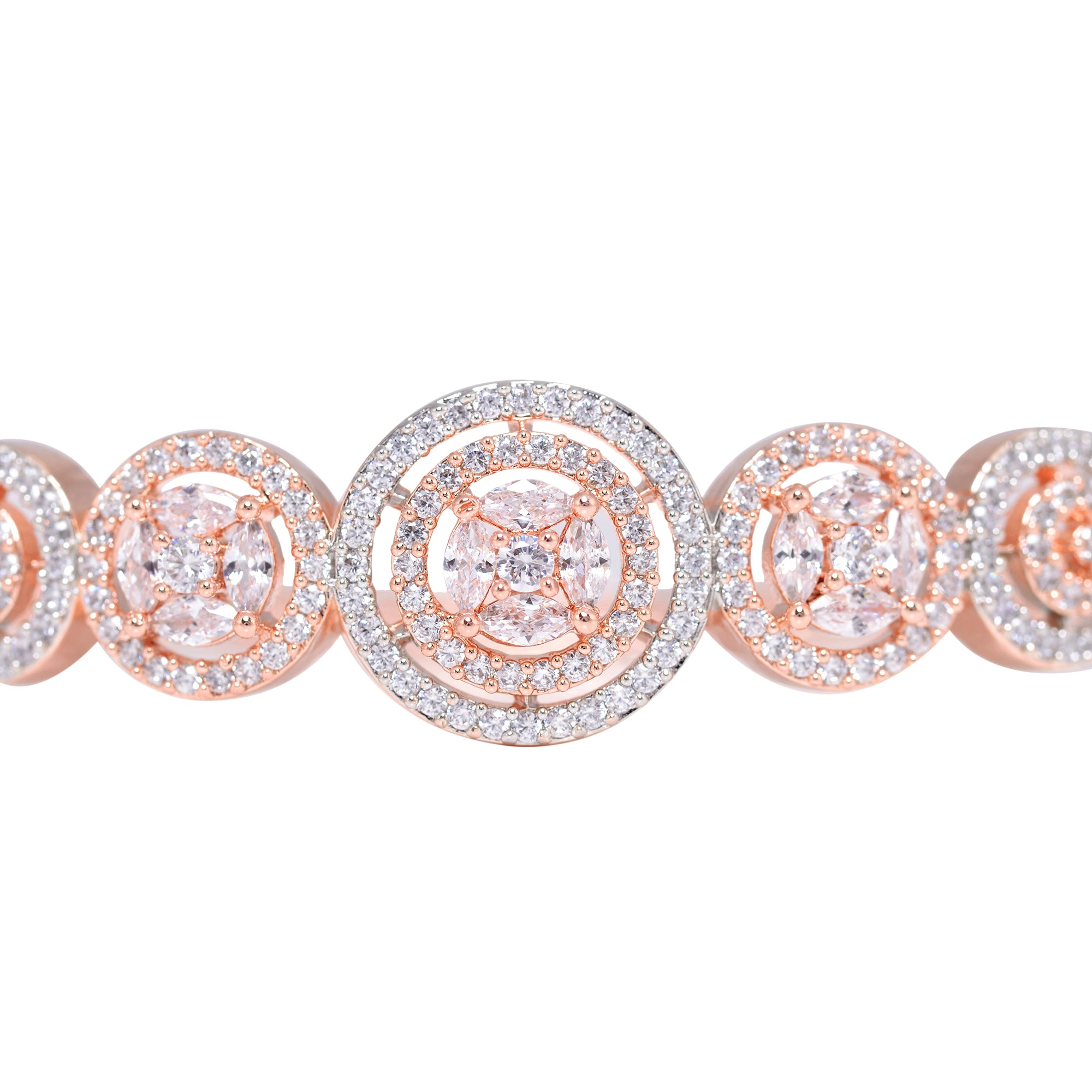 Diamond Encrusted Handcrafted Bracelet, Rose Gold Plated For Women And Girls - Saraf Rs Jewellery