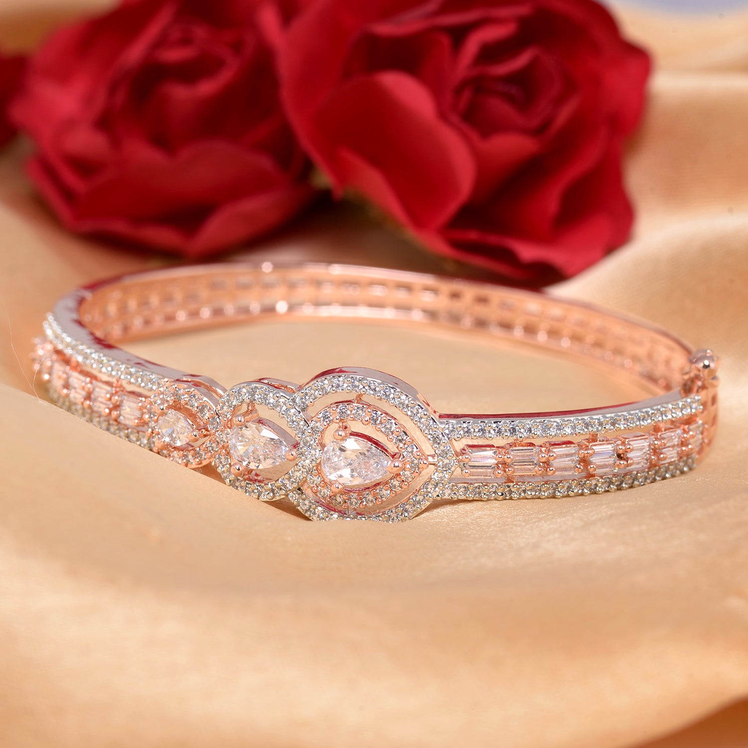 Drop Design Diamond Studded Bracelet,Rose Gold Plated For Women And Girls - Saraf Rs Jewellery