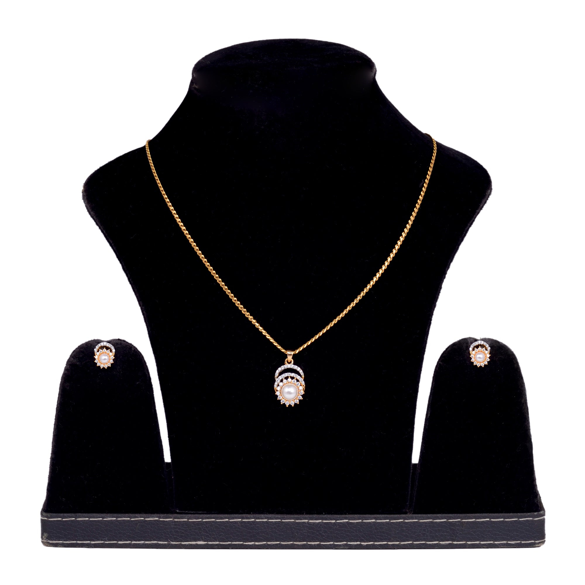 Women's Gold Toned Pearl Studded Minimal Locket Jewellery Set - Saraf Rs Jewellery
