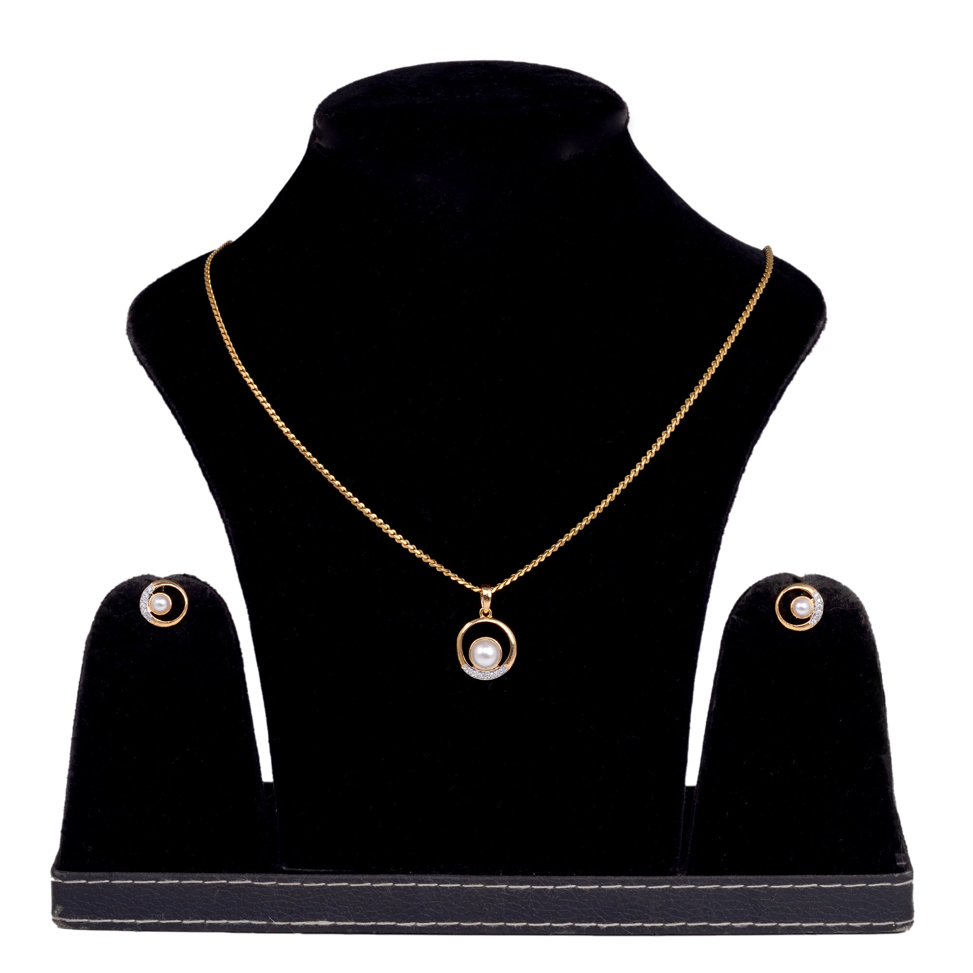 Women's Gold Plated Ad Studded Statement Pendant Jewellery Set - Saraf Rs Jewellery