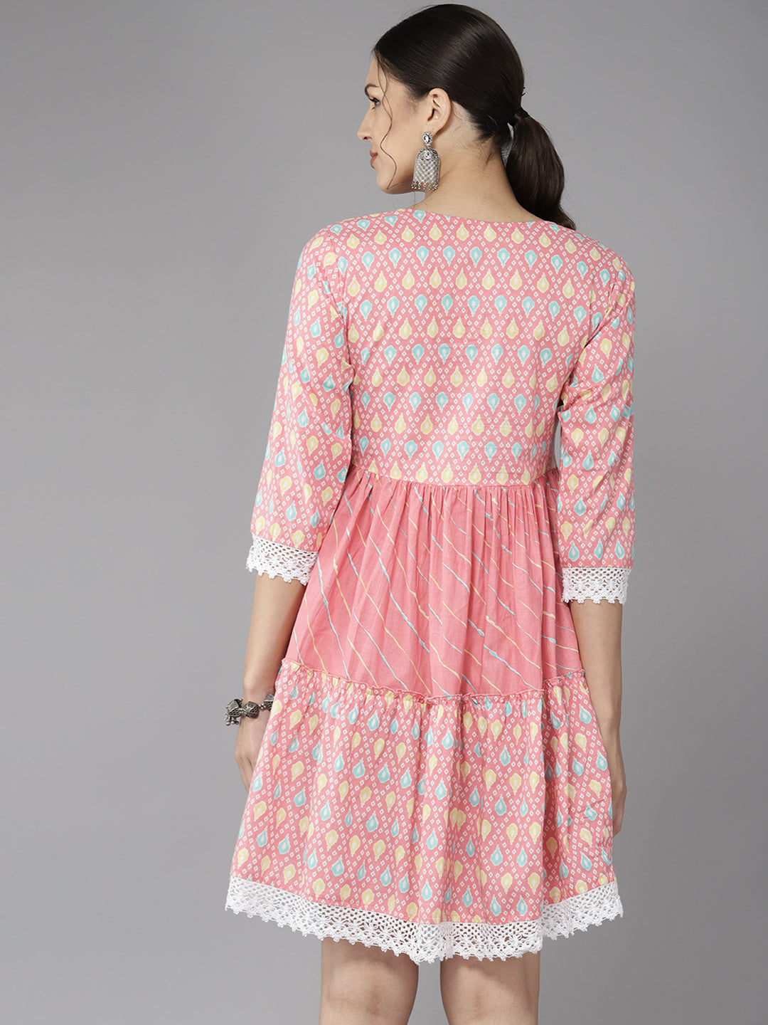Women's Pink Embroidery A-Line Dress - Yufta