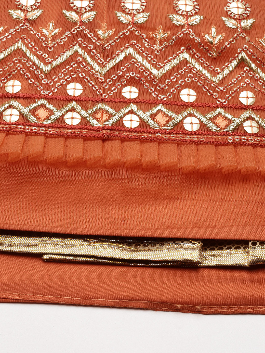 Women's Orange Net Sequince Work Lehenga & Blouse, Dupatta - Royal Dwells
