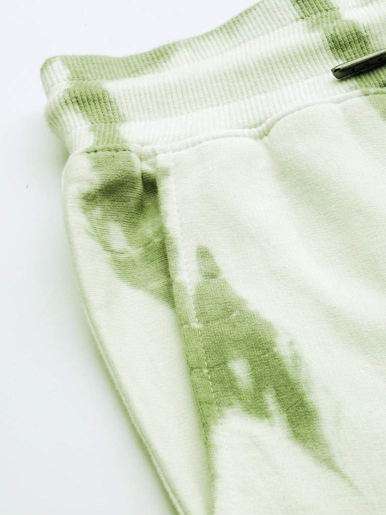 Women's White Green lighting Tie Dye Sweatshirt With Joggers