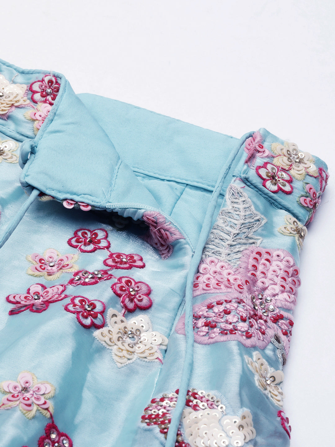 Women's Turquoise Blue Organza Sequins And Zarkan Embroidery Lehenga Choli & Dupatta - Royal Dwells