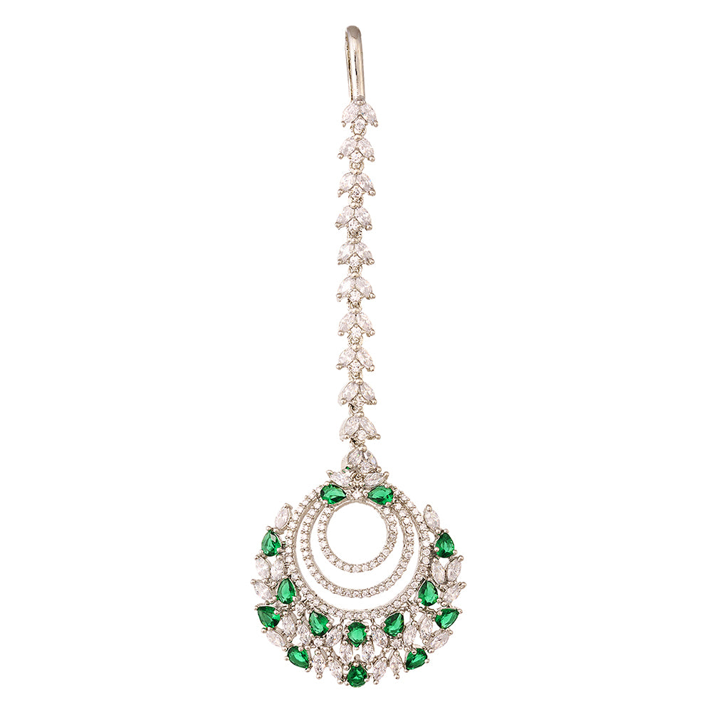 Women's Rose Gold plated Green AD studded Handcrafted Maang Tika - Saraf RS Jewellery
