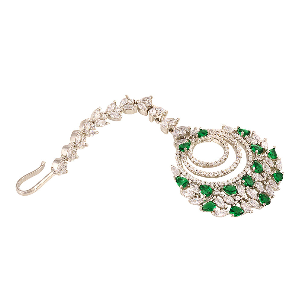 Women's Rose Gold plated Green AD studded Handcrafted Maang Tika - Saraf RS Jewellery