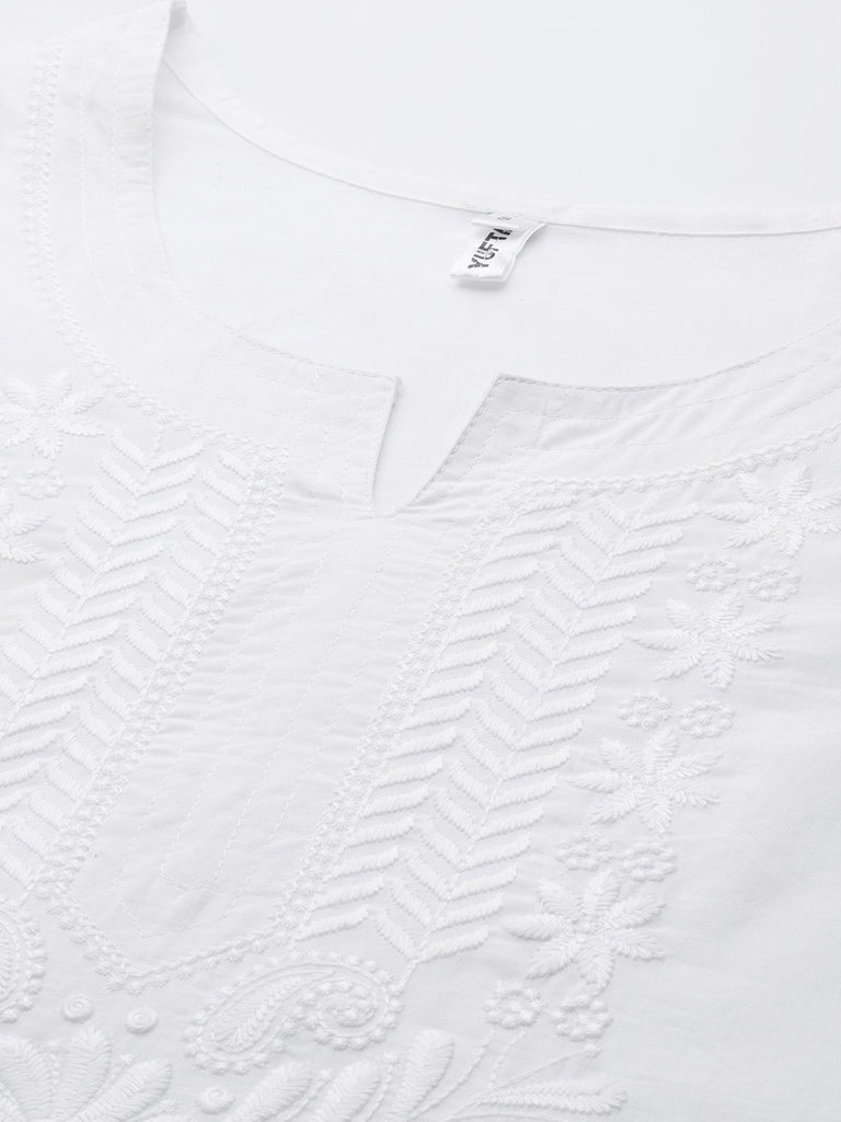 Women's White Floral Chikankari Kurta