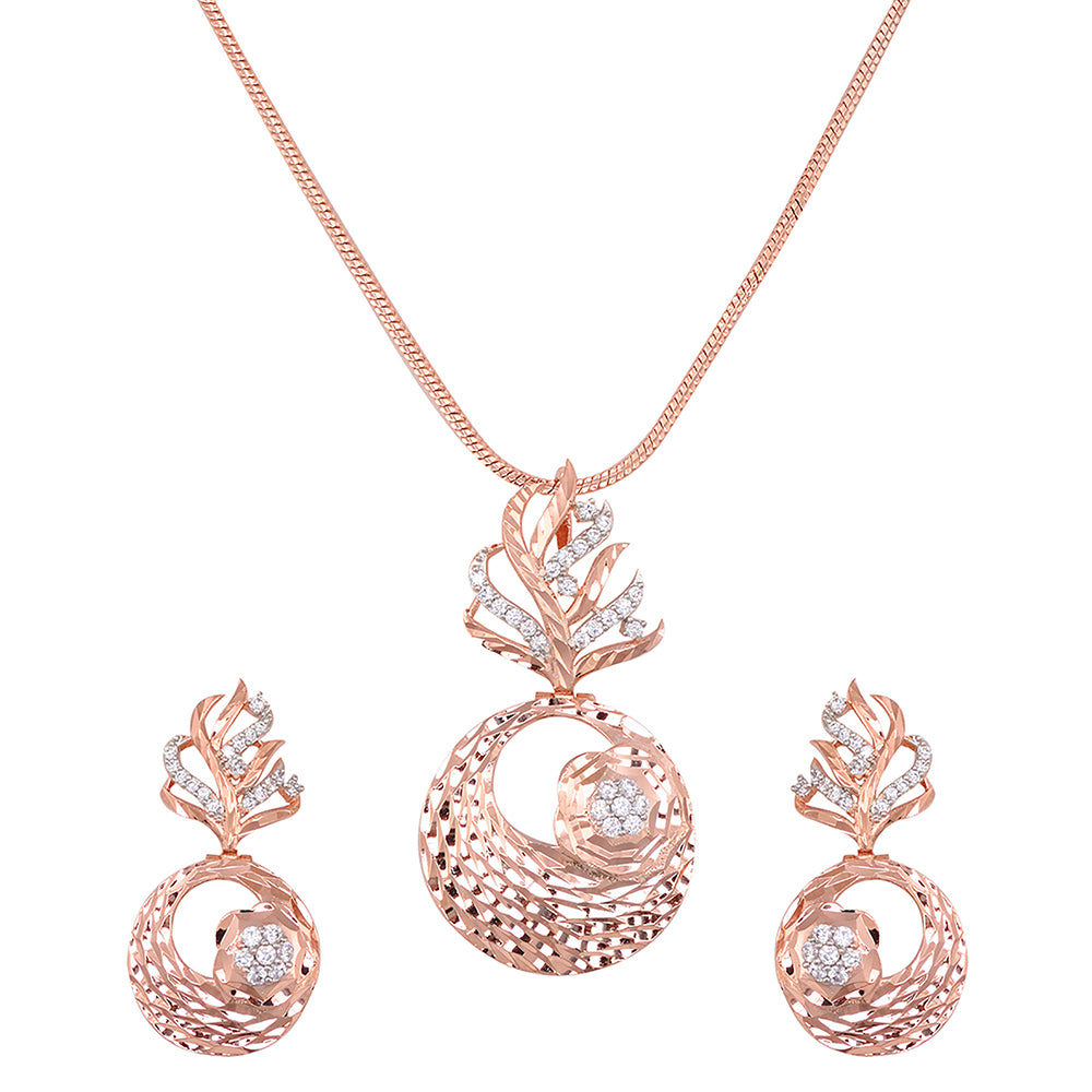 Women's Rose Gold Plated Ad Studded Designer Locket Jewellery Set - Saraf Rs Jewellery
