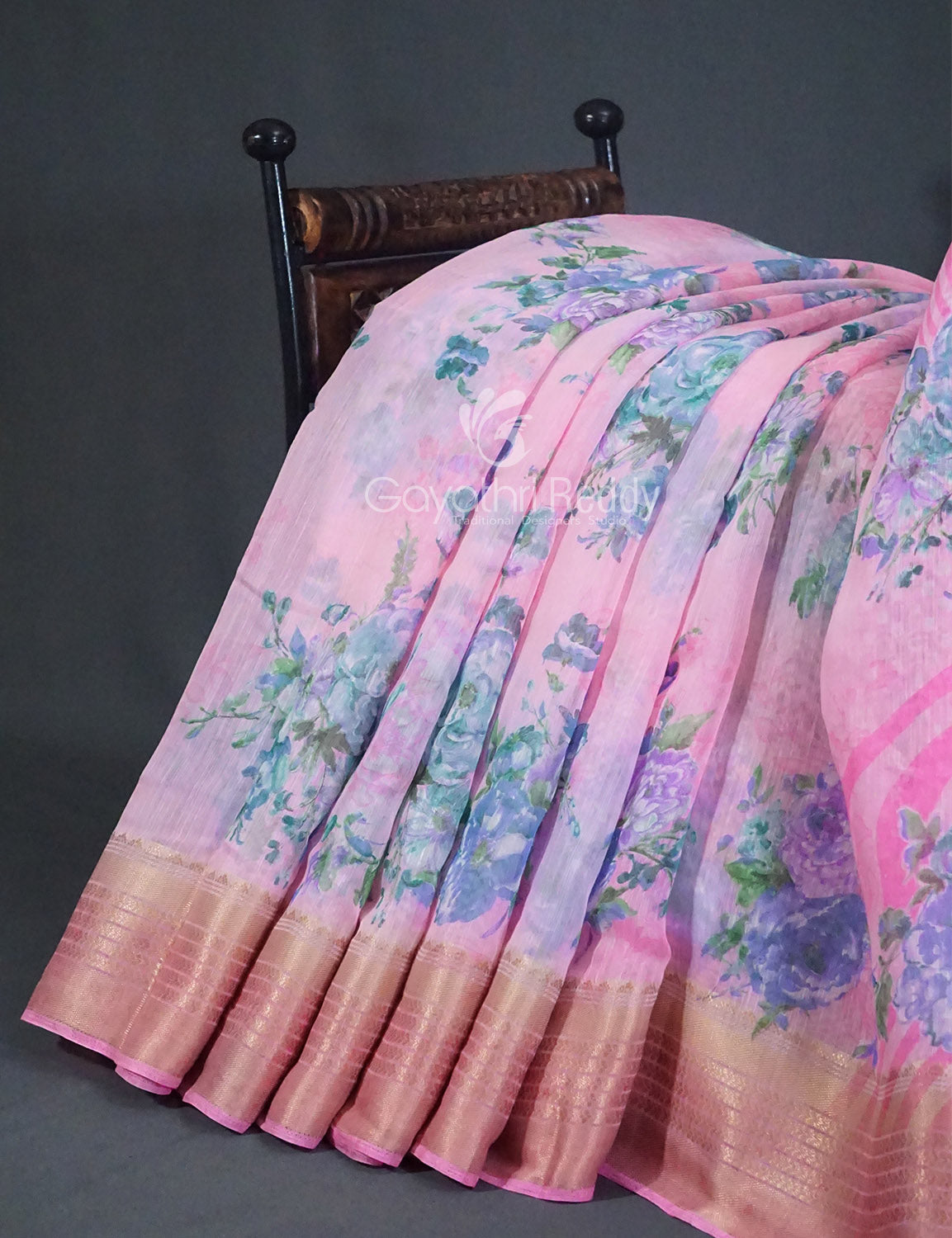 Women's Light Pink And Blue Mix Semi Chanderi Saree - Gayathri Sarees