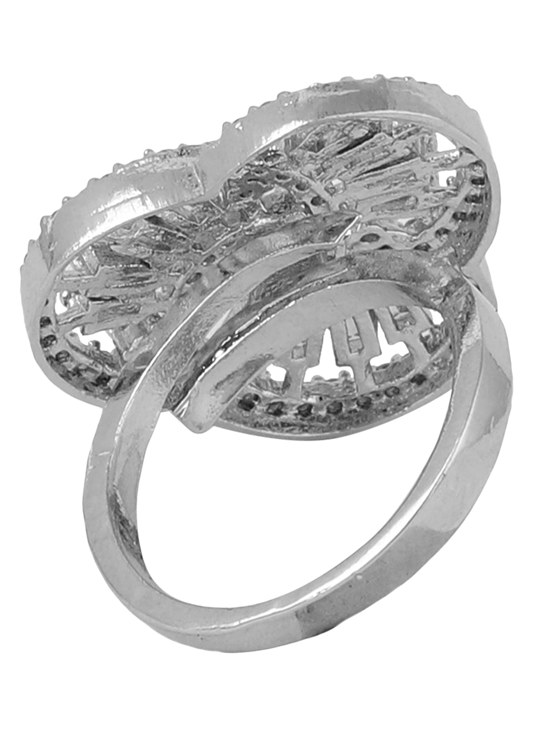Women's Silver-Plated Ad Studded Circular Hand Crafted Adjustable Finger Ring - Anikas Creation