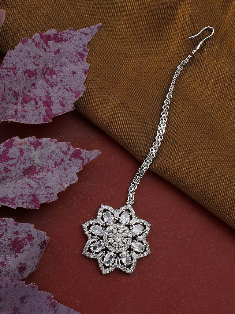Women's Silver-Plated White Ad-Studded Hand Crafted Maangtikka