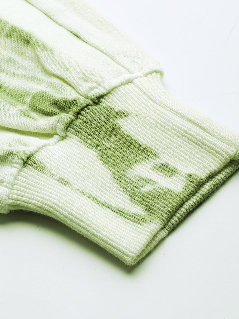 Women's White Green lighting Tie Dye Sweatshirt With Joggers