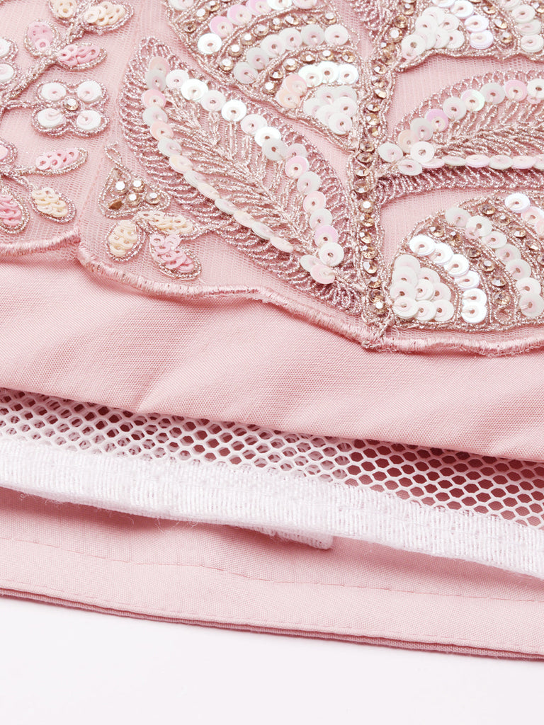 Women 's Pink Net Multi Sequins with heavy Zarkan embroidery Ready to Wear Lehenga choli & Dupatta