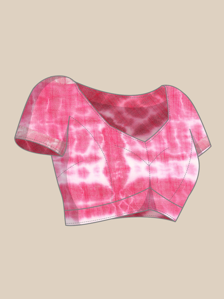 Women's Pink Tie & Dyed Cotton Linen Sarees With Unstitched Blouse
