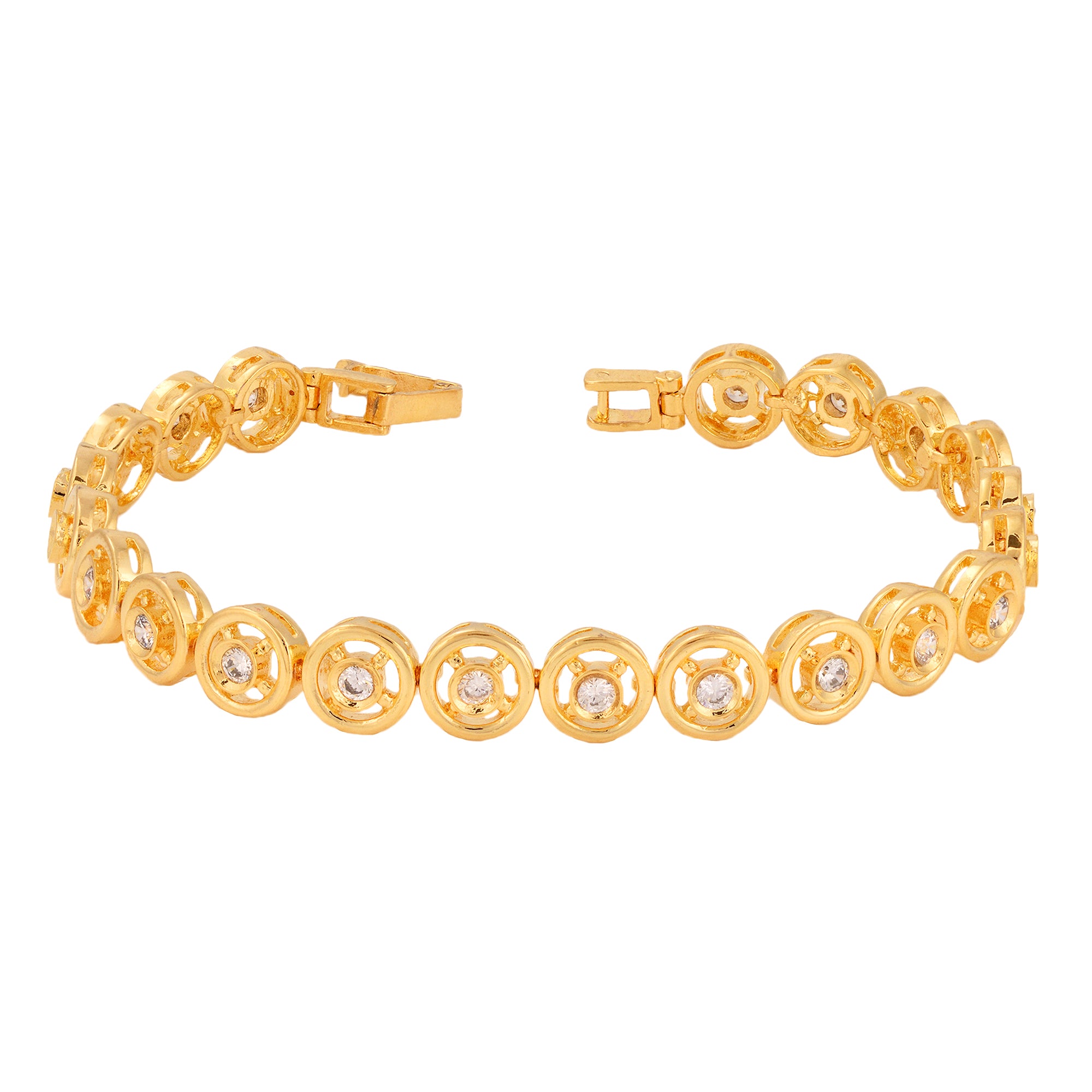 Gold Plated White Ad Studded Tennis Classy Bracelet For Women And Girls - Saraf Rs Jewellery