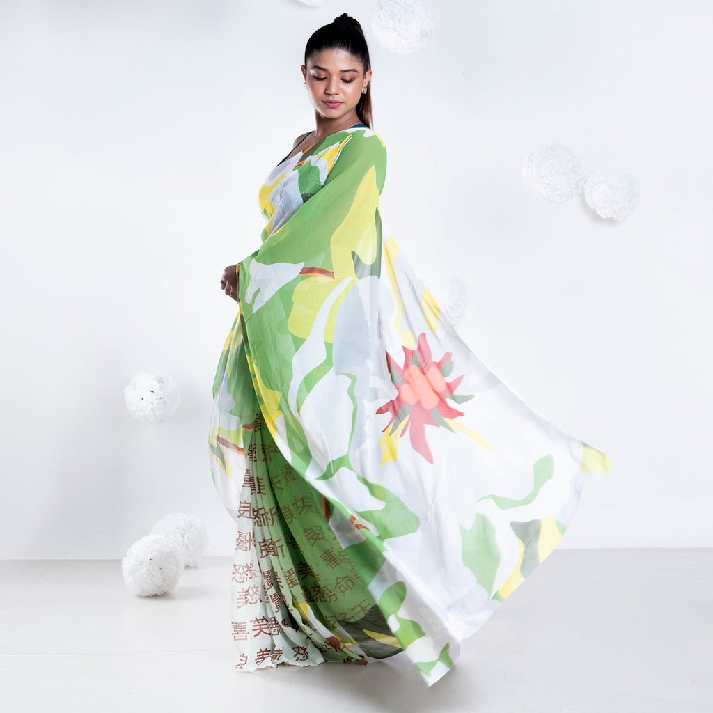 Women's Gisele Georgette Digital Printed  Saree In Green Color