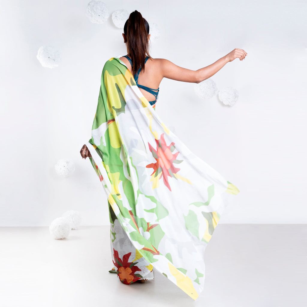 Women's Gisele Georgette Digital Printed  Saree In Green Color