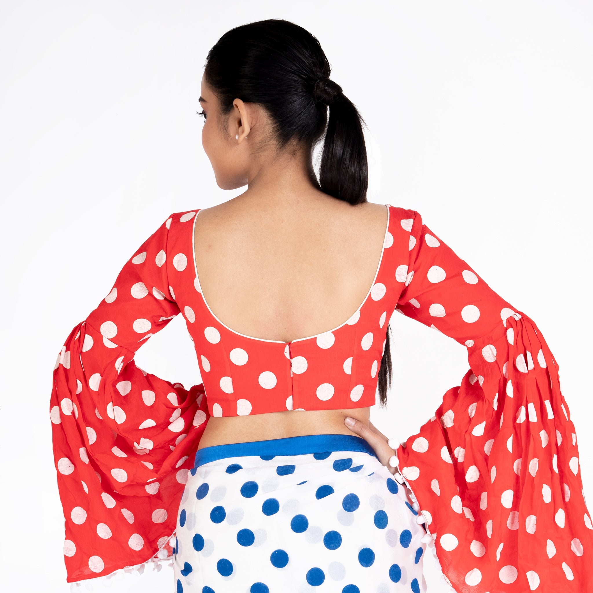 Women's Red Polka Dotted Chiffon Padded Blouse - Boveee