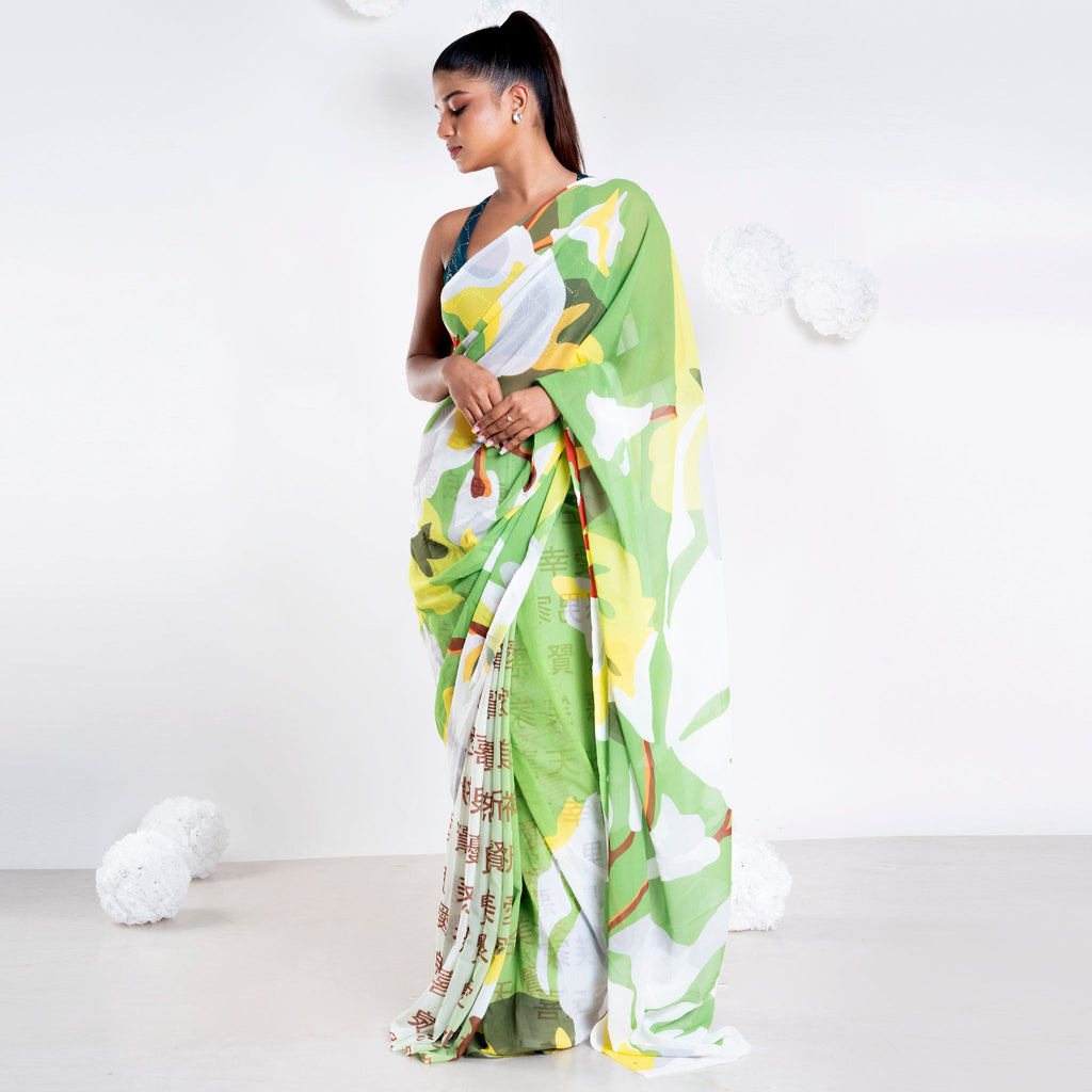 Women's Gisele Georgette Digital Printed  Saree In Green Color