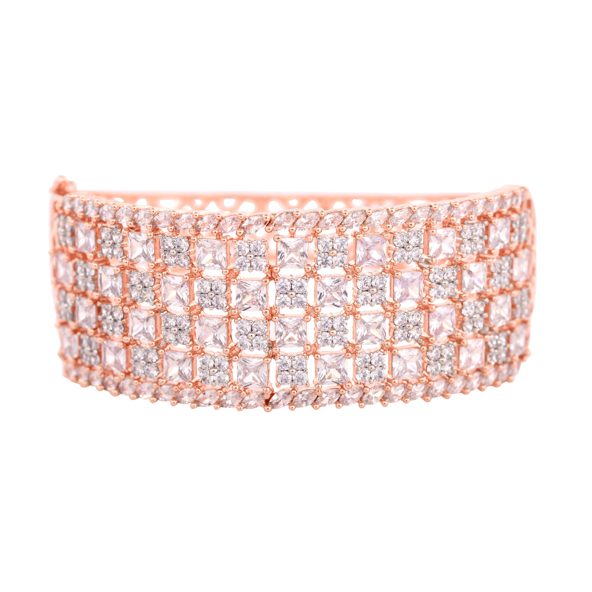 Rose Gold Plated White Ad Studded Handcrafted Contemporary Barcelet For Women And Girls - Saraf Rs Jewellery