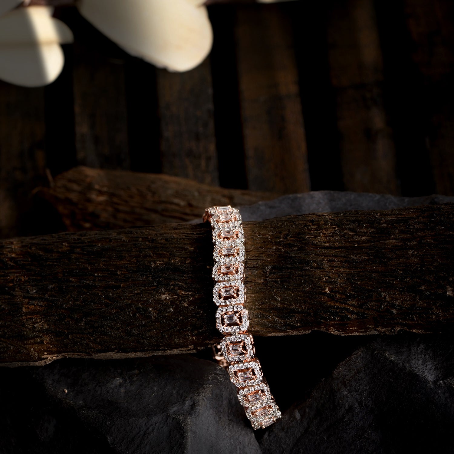 Rose Gold Plated White Ad Studded Tennis Wraparound Bracelet For Women And Girls - Saraf Rs Jewellery