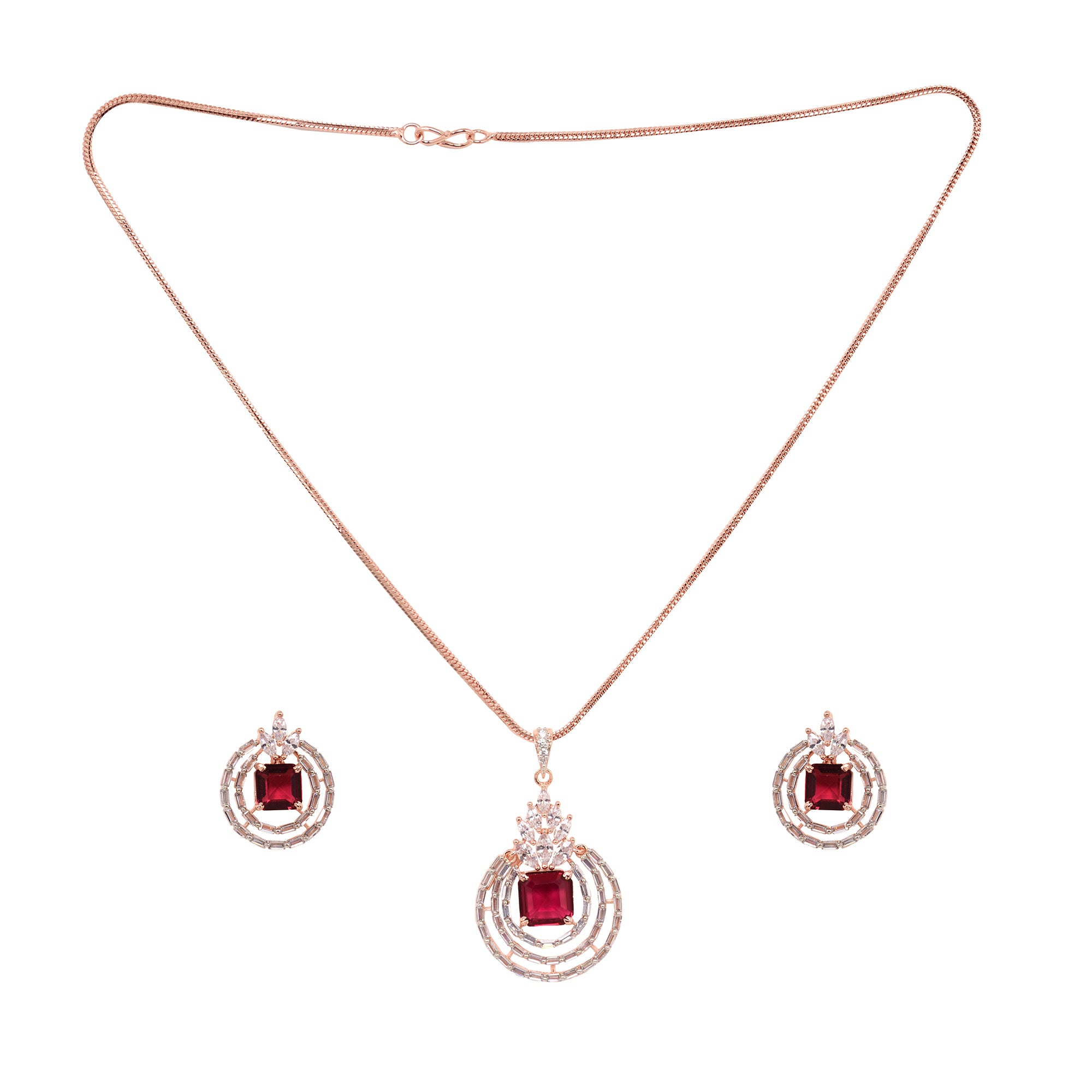 Women's Rose Gold Plated Ad Statement Filgree Locket Jewellery Set - Saraf Rs Jewellery