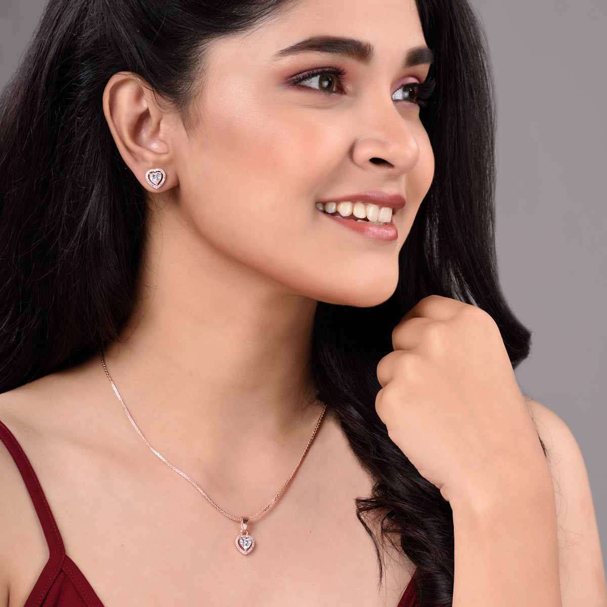 Women's Rose Gold Toned Ad Locket Jewellery Set - Saraf Rs Jewellery