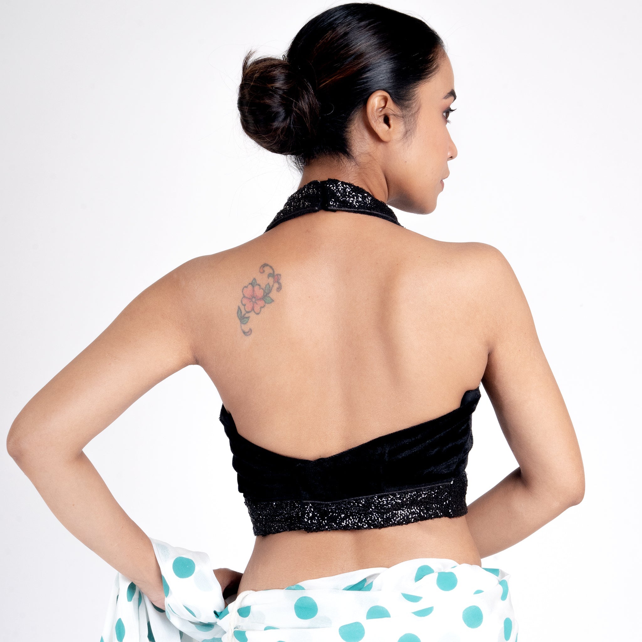 Women's Black Velvet Padded Blouse With Sequin Detailing - Boveee