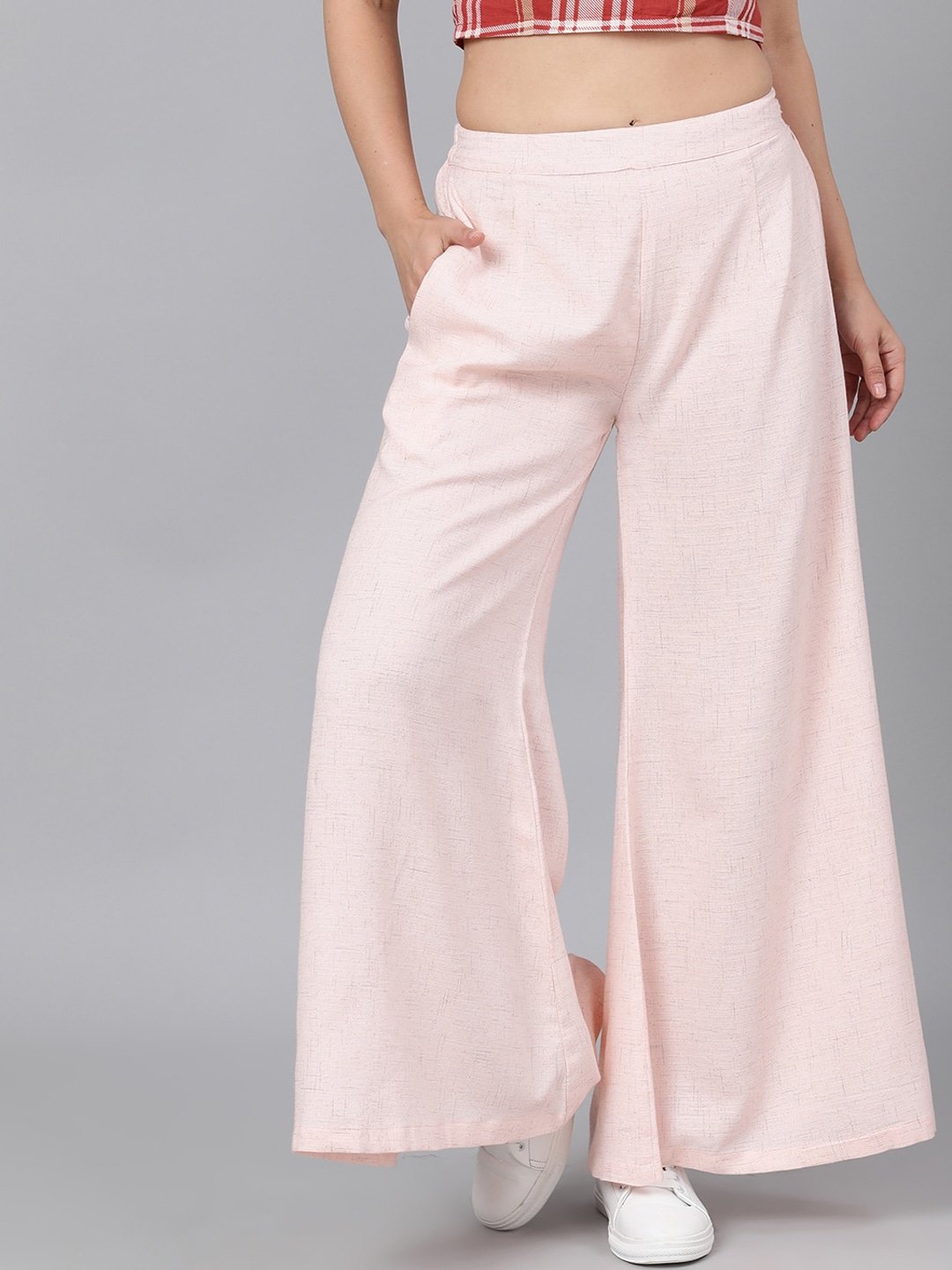 Women's  Pink Solid Flared Palazzos - AKS