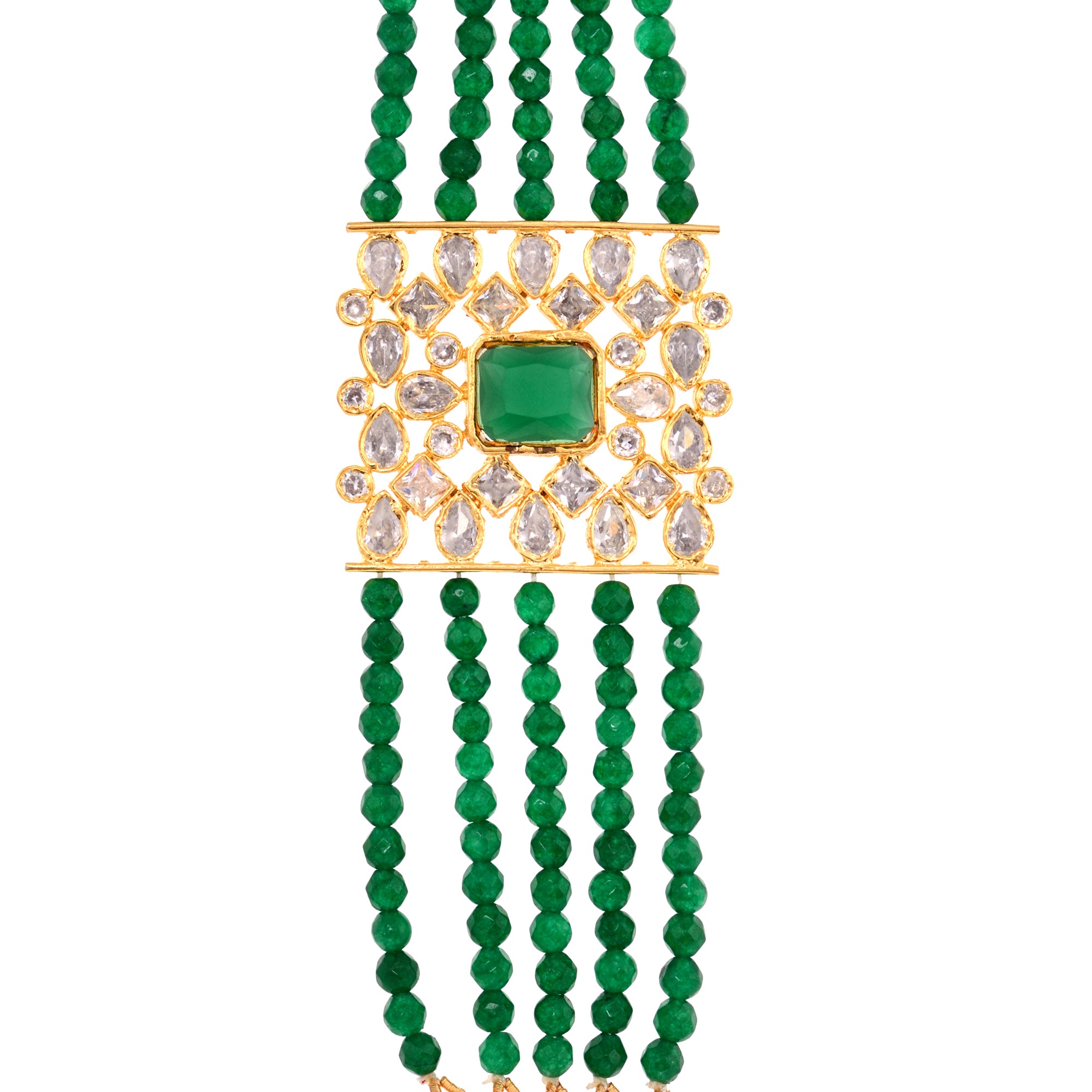 Gold Plated White Polki With Green Beads Wraparound Bracelet For Women And Girls - Saraf Rs Jewellery