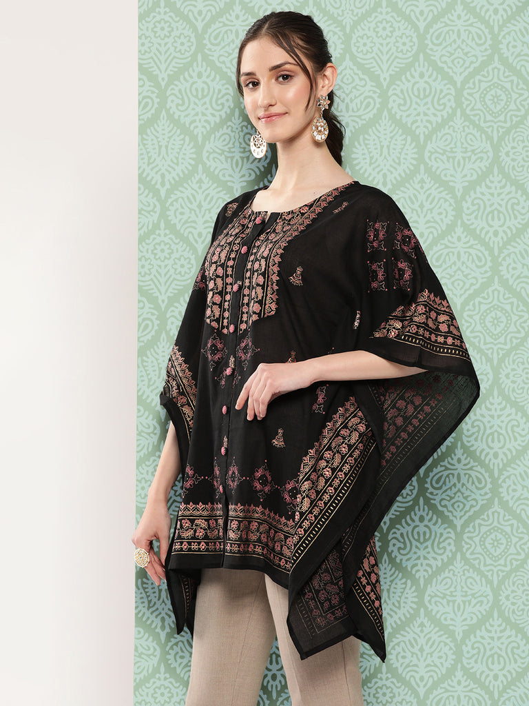 Women's Black Ethnic Motifs Kaftan Top