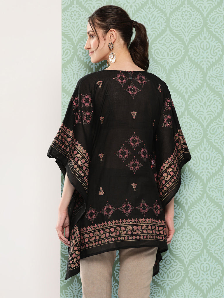 Women's Black Ethnic Motifs Kaftan Top