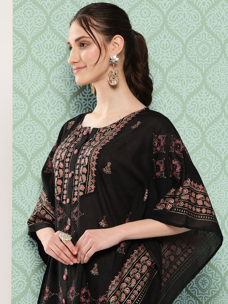Women's Black Ethnic Motifs Kaftan Top