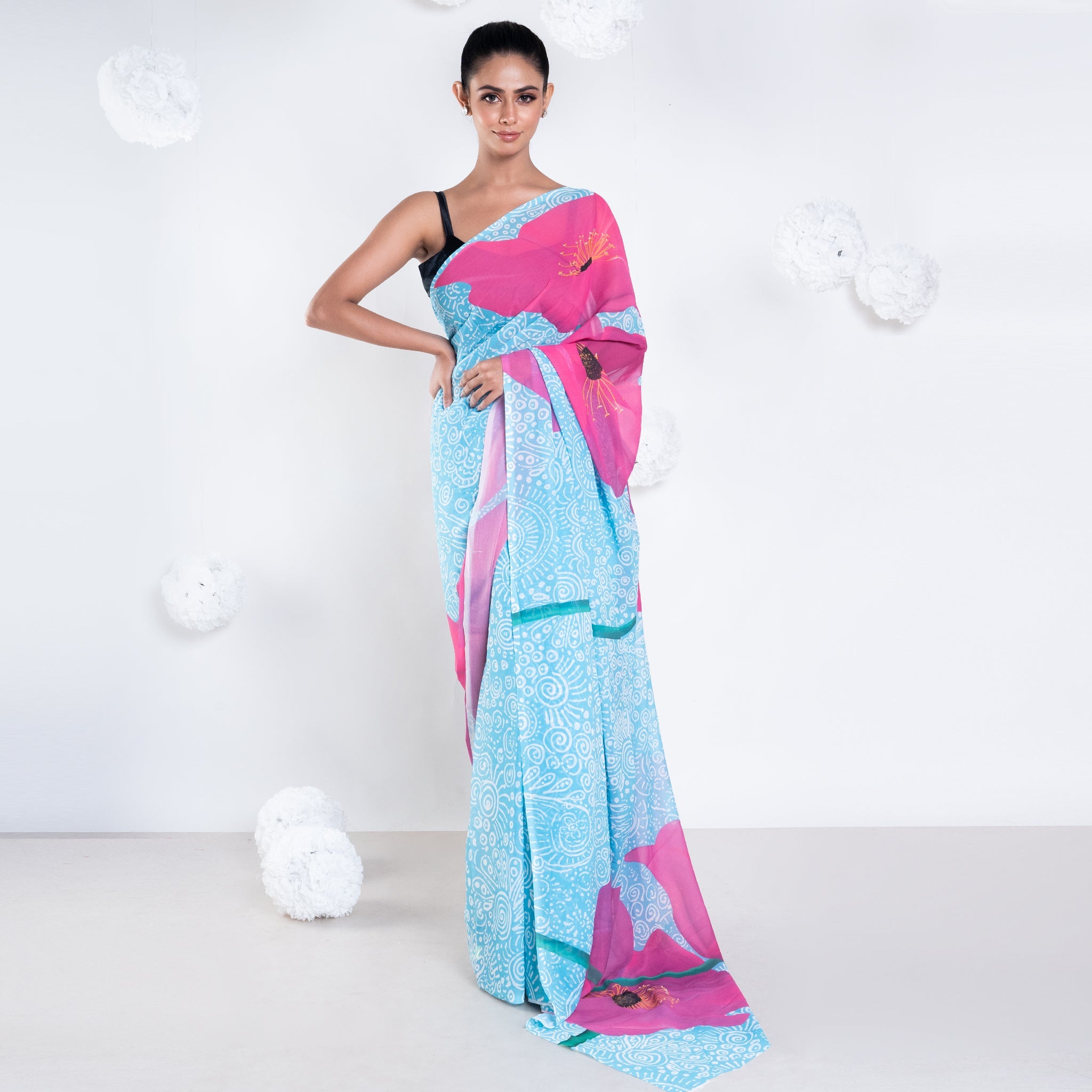 Women's Elle Georgette Digital Printed Saree In Blue Color