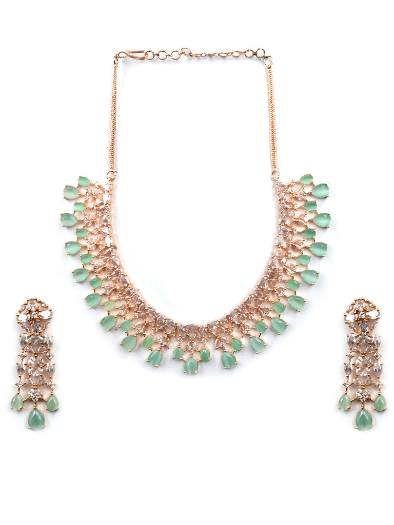 Women's Modern Cubic Zirconia Necklace Set with Flower Drop Earrings