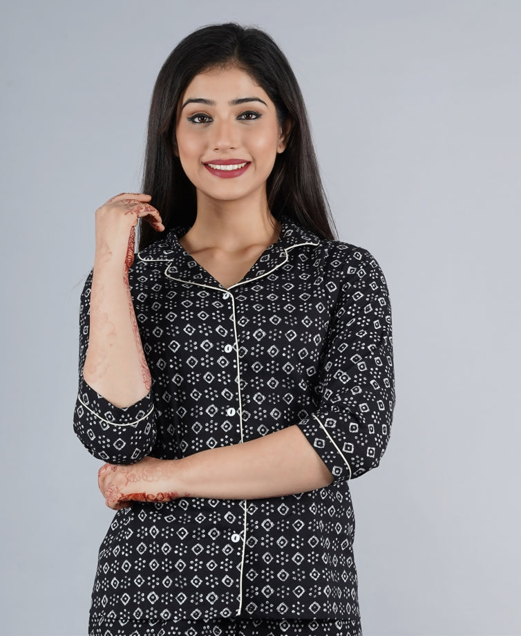 Women's Black Abstract Shirt Kurta Pyjama Set - Jaitpuriya Fashion