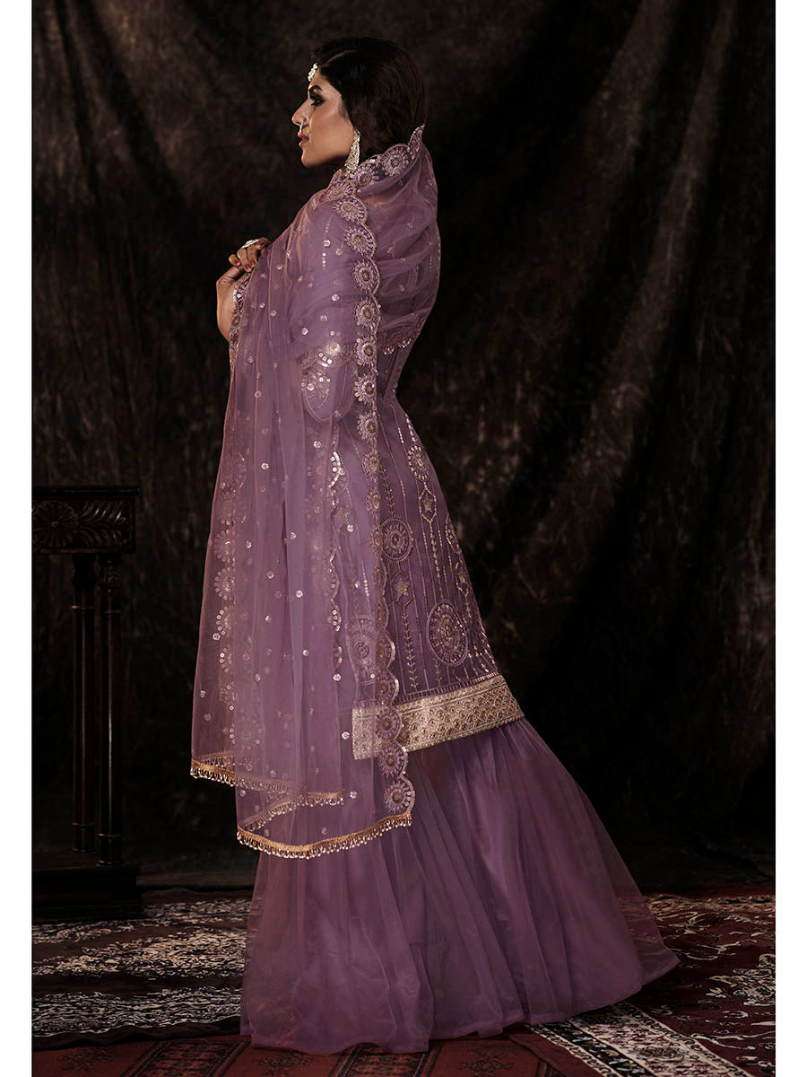 Women's Onion Net Embroidered Sharara Suit - Myracouture