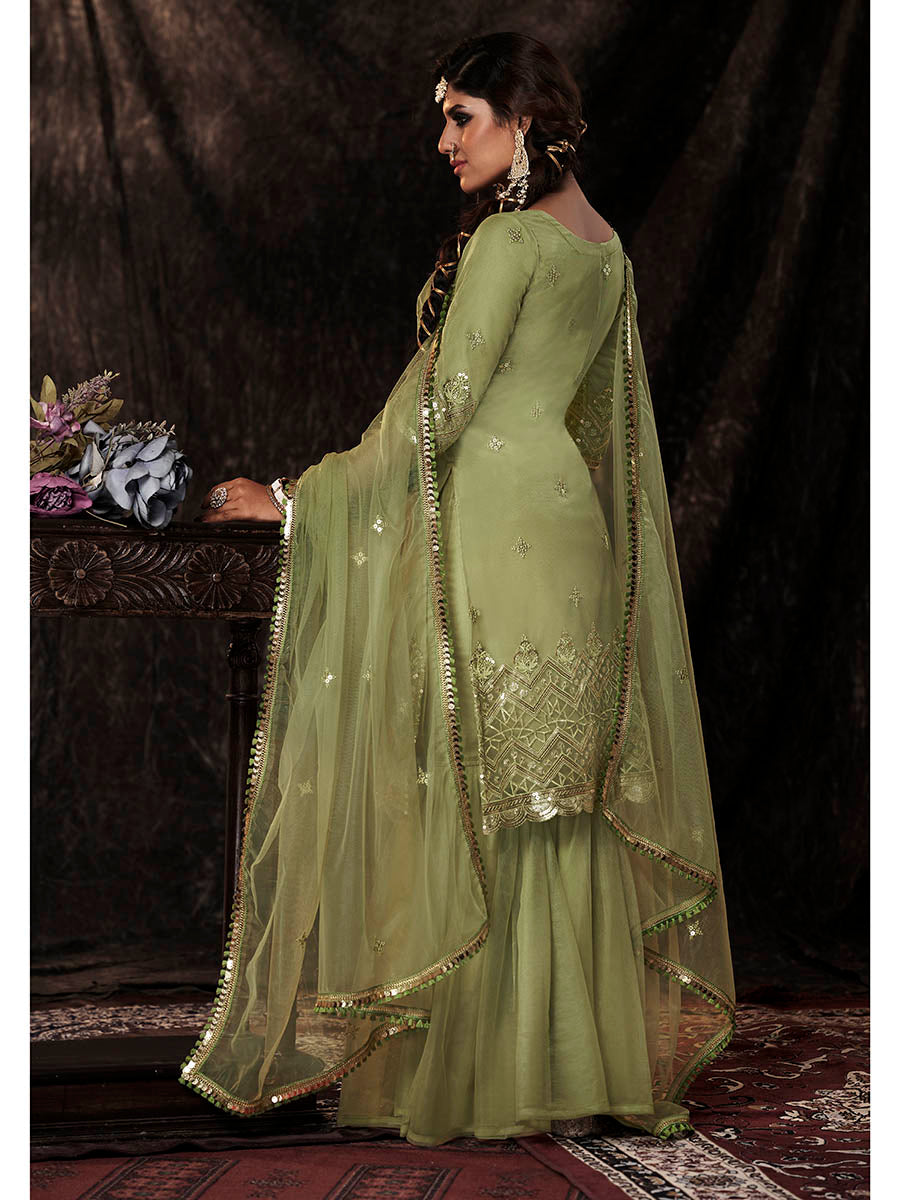 Women's Parrot Net Embroidered Sharara Suit - Myracouture
