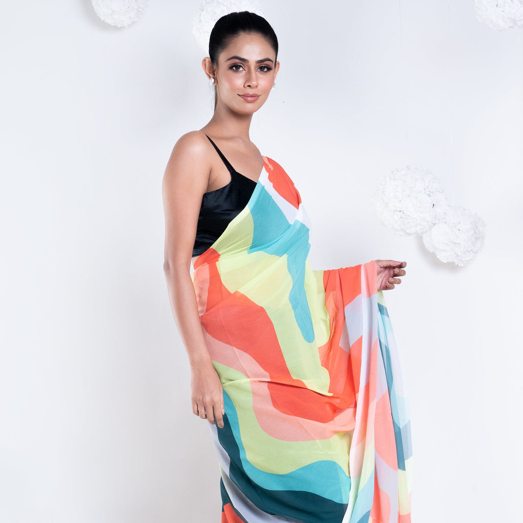 Women's Zoe Georgette Digital Printed  Saree In Green Color