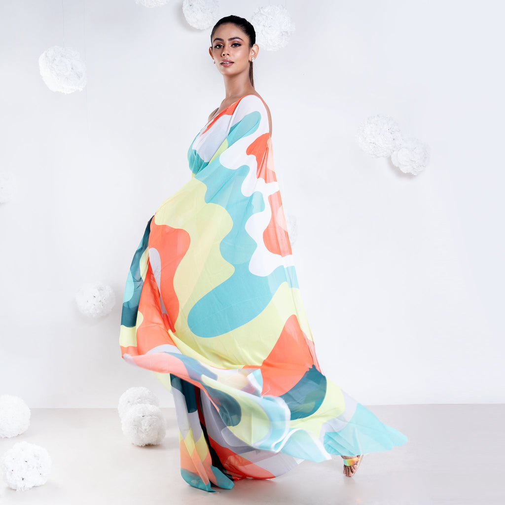 Women's Zoe Georgette Digital Printed  Saree In Green Color