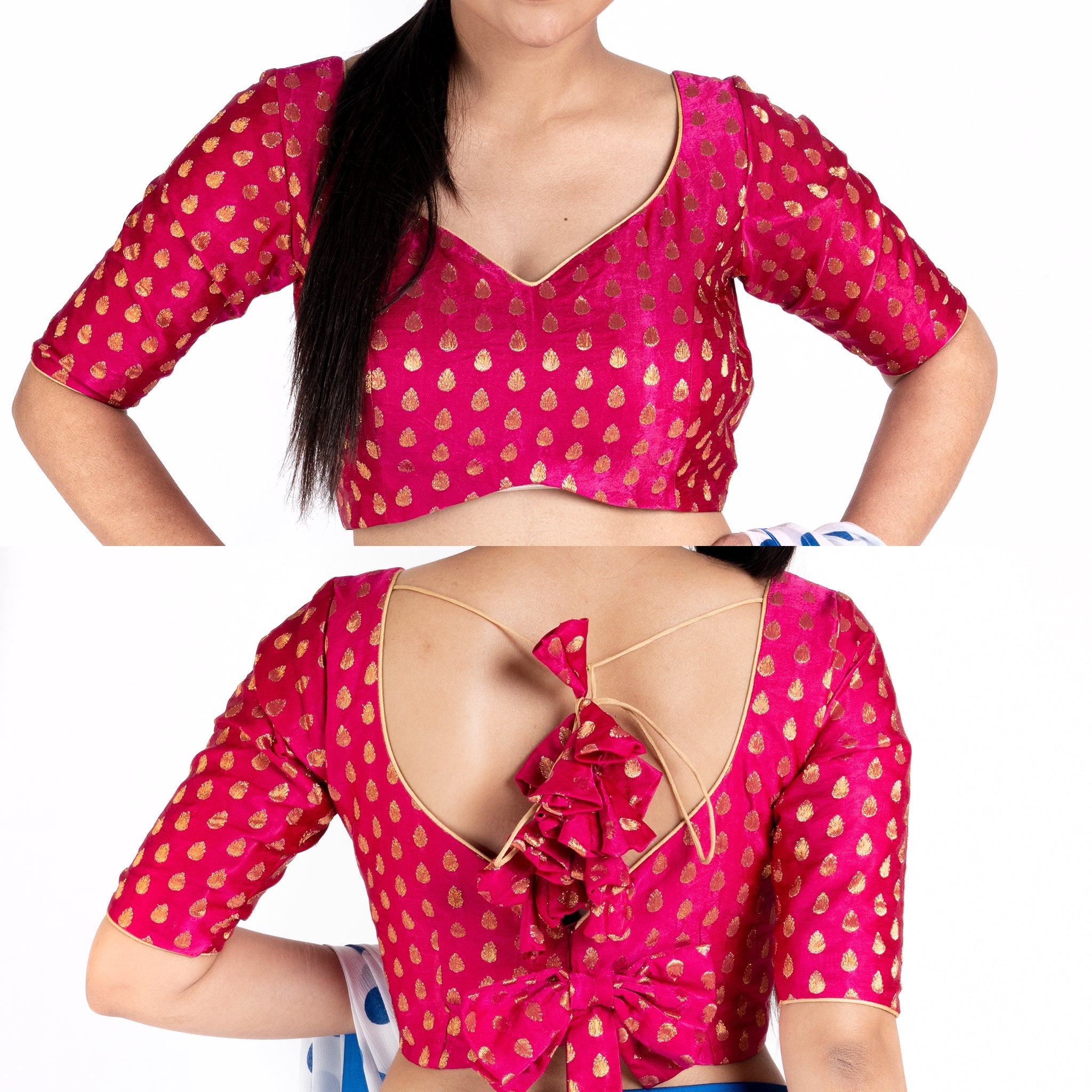 Women's Pink Brocade Padded Blouse With Back Design - Boveee
