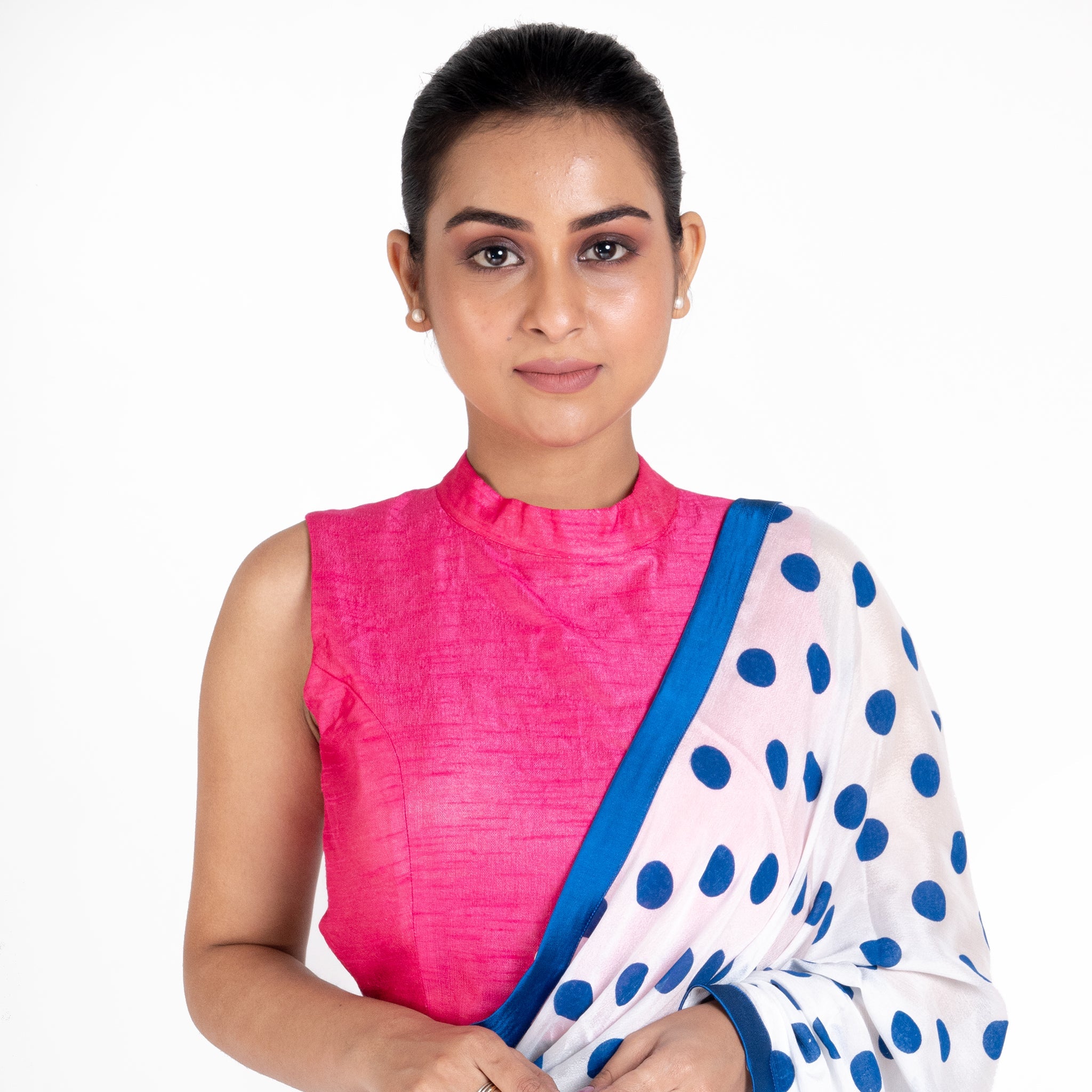 Women's Pink Raw Silk Padded Blouse With Back High Button And Dori - Boveee