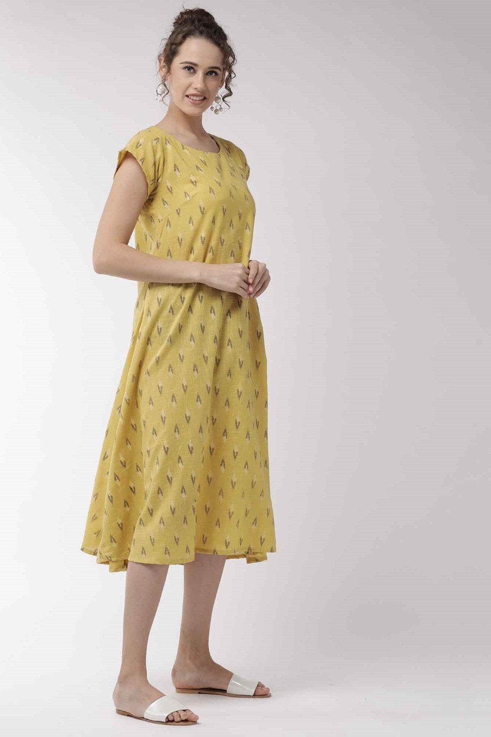 Women's Mustard Cape Sleeve Dress - InWeave